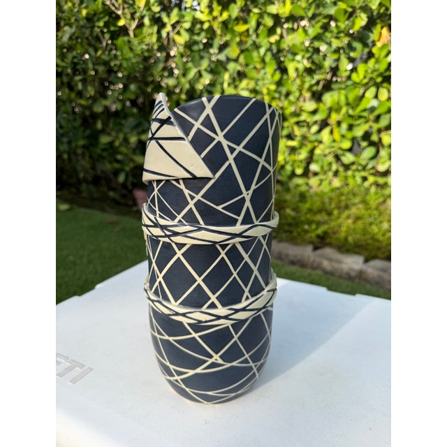 Black Contemporary Sculptural Black & White Studio Pottery Ribbon Vessel For Sale - Image 8 of 12