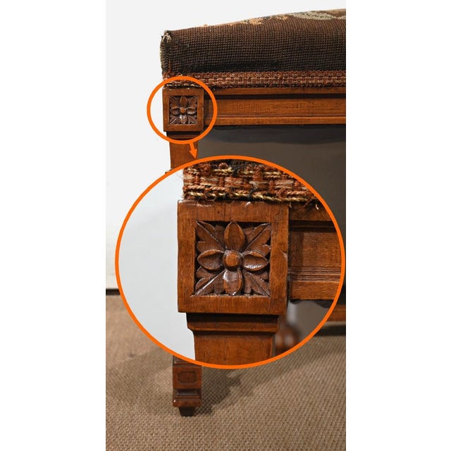 Long Rectangular Walnut Bench, 1910s For Sale - Image 9 of 18