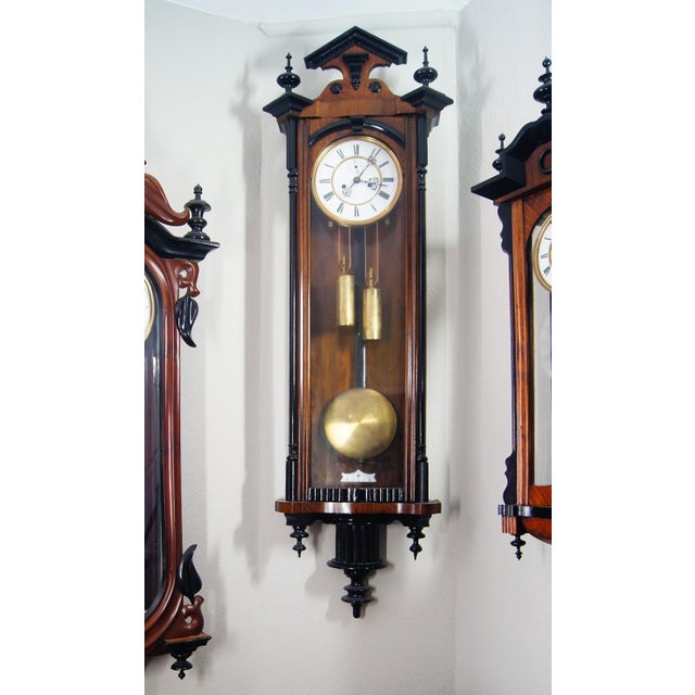 1870 Gustav Becker Wall Clock With Two Weights & Many Finials Chairish