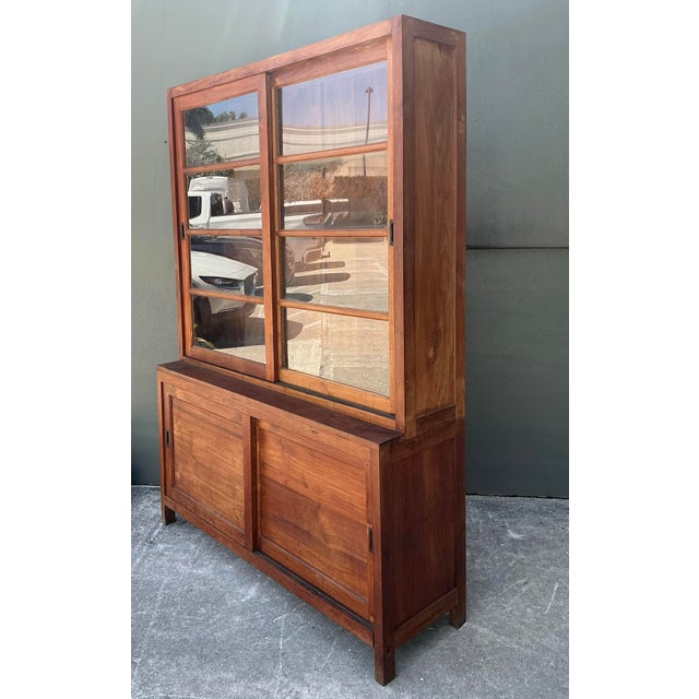 Wood Vintage Primitive Teak Sliding Door Cabinet For Sale - Image 7 of 12