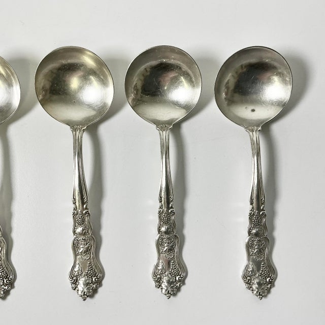 1940s Vintage Hollywood Regency English Chippendale Silverplate Dessert Spoons - Set of 6. For Sale - Image 4 of 10