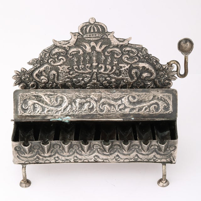 Baroque 19th Century Hand-Worked Repoussé Sterling Oil Lamp Footed Menorah For Sale - Image 17 of 18