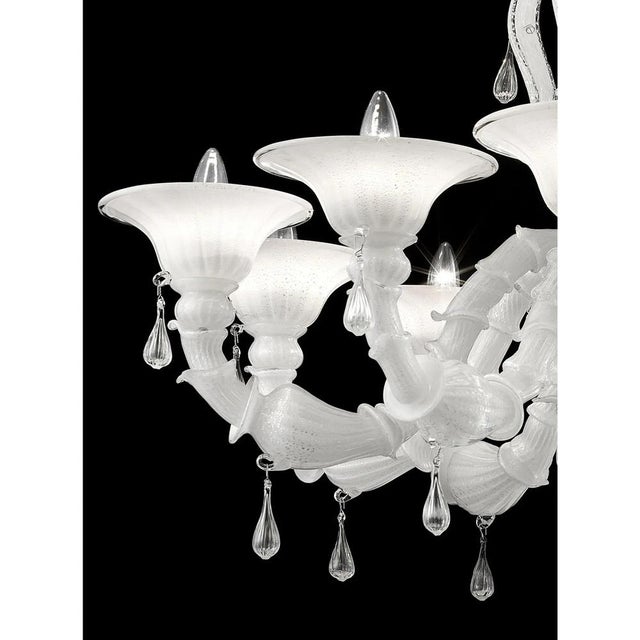 Contemporary White Venetian Ca Rezzonico Murano Glass Chandelier with Clear Glass Drops by Simoeng for Simoeng For Sale - Image 3 of 7