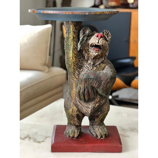 Black Forest Bear in Polychrome Carved Wood, Switzerland, 1880s For Sale - Image 8 of 8