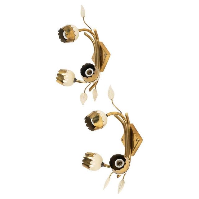 Mid-Century Brass Tulip Flower Wall Sconces, Italy, 1950s, Set of 2 For Sale - Image 18 of 18