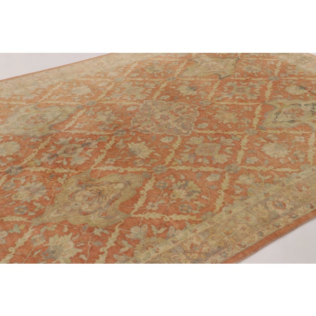 1920s Antique Indian Floral Medallion Wool Rug in Coral & Ivory, by Rug & Kilim, 1920-1929 For Sale - Image 5 of 11