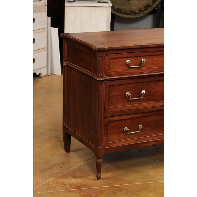 19th Century French Louis XVI Style Cherry Three-Drawer Commode with Fluting For Sale - Image 4 of 13