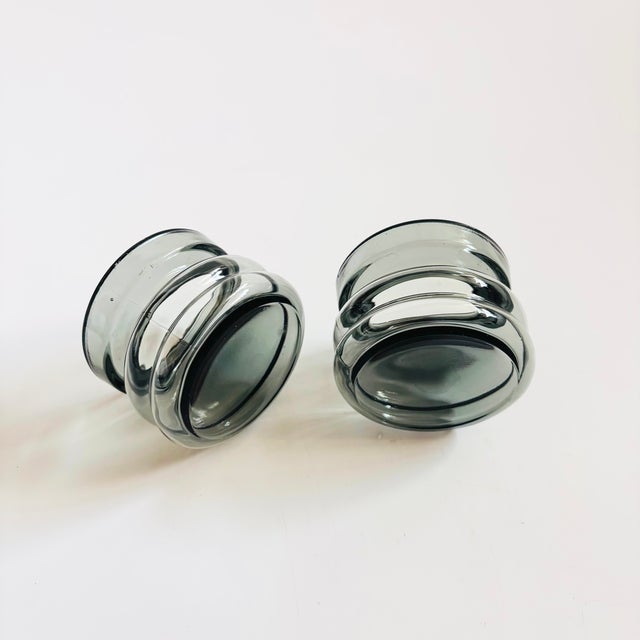 Glass MCM Gray Hooped Glass Candle Holders by Cascade, England - Set of 2 For Sale - Image 7 of 7