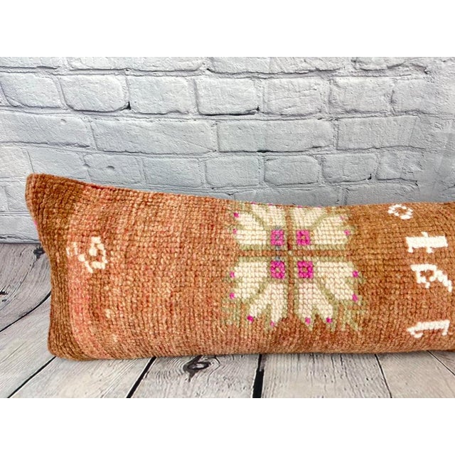 1960s 12 x 46 Lumbar Rug Pillow Nomadic Comfort Turkish Pillow Cushion Cover For Sale - Image 5 of 7