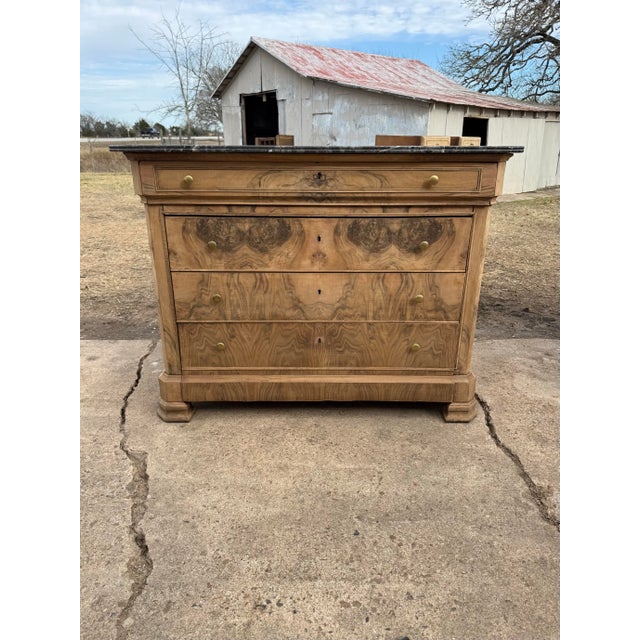 French Provincial 19th Century French Louis Philippe Burl Walnut Bleached Marble Top Chest of Drawer / Commodes For Sale - Image 3 of 12