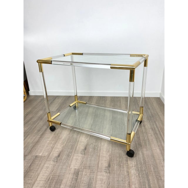 Acrylic, Brass & Glass Bar Serving Cart Trolley, Italy, 1970s For Sale - Image 9 of 15