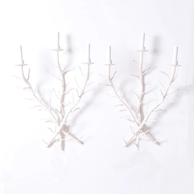White Pair of Mid-Century Faux Coral Wall Sconces For Sale - Image 8 of 8