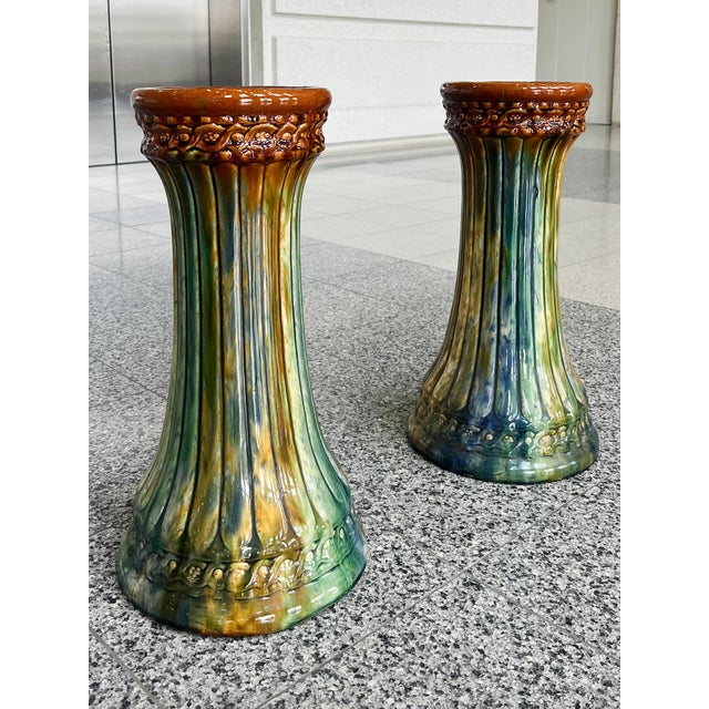 Mid 20th Century Vintage Majolica Ceramic Planters - A Pair For Sale - Image 5 of 13