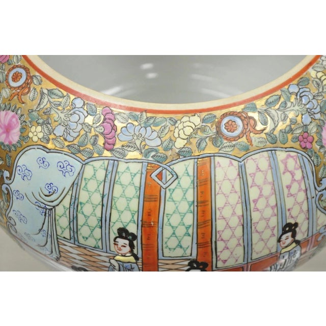 Ceramic Vintage Chinese Export Porcelain Bulbous Cachepot Vase With Figural Scenes For Sale - Image 7 of 11