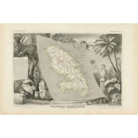 Mid 19th Century Antique Map of the French Colony Martinique by V. Levasseur, 1854 For Sale - Image 5 of 5