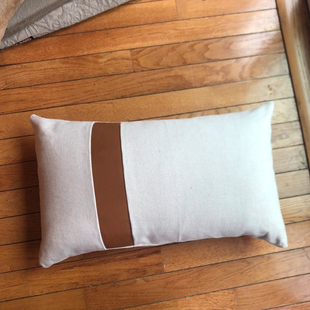 Contemporary Cream Linen and Leather Pillow For Sale In New York - Image 6 of 6