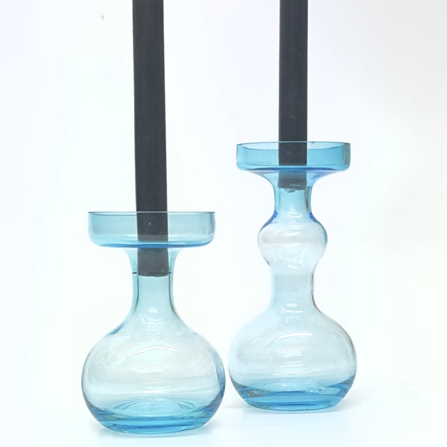Mid-Century Modern Pale Blue Glass Vases by Oiva Toikka for Nuutajärvi Finland Circa 1960s - A Pair For Sale - Image 3 of 11
