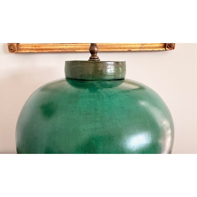 Monumental Chinese Emerald Green Porcelain Vase Table Lamp For Sale - Image 4 of 11