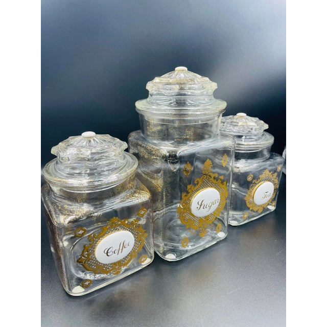Glass Mid 20th Century Georges Briard Glass Coffee, Tea & Sugar Canister Set- 3 Pieces For Sale - Image 7 of 13
