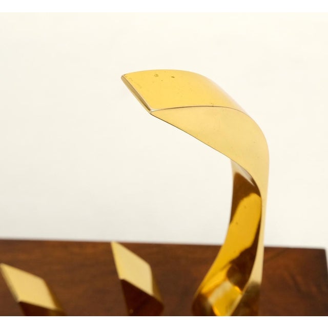 Mid 20th Century Modern Flock of Birds Sculpture Solid Brass Figurines on Walnut Rectangle Block For Sale - Image 11 of 17