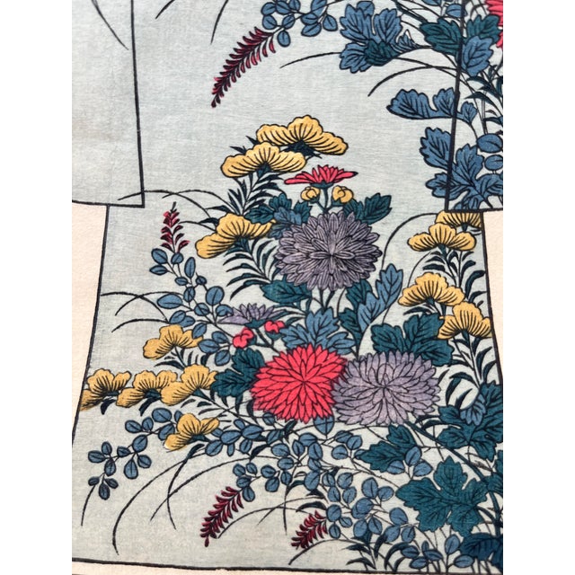 Antique 1886 Japanese Kimono Design Woodblock Print "Autumn Flowers" With Mat For Sale - Image 4 of 4