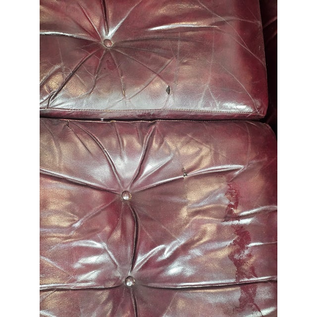 Late 20th Century Hancock & Moore Red Leather Sofa Nailhead Trim Three Cushions For Sale - Image 14 of 16