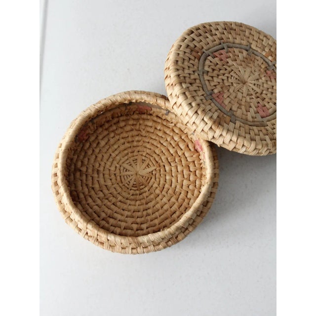 Wood Vintage Woven Pastel Round Basket Box For Sale - Image 7 of 11