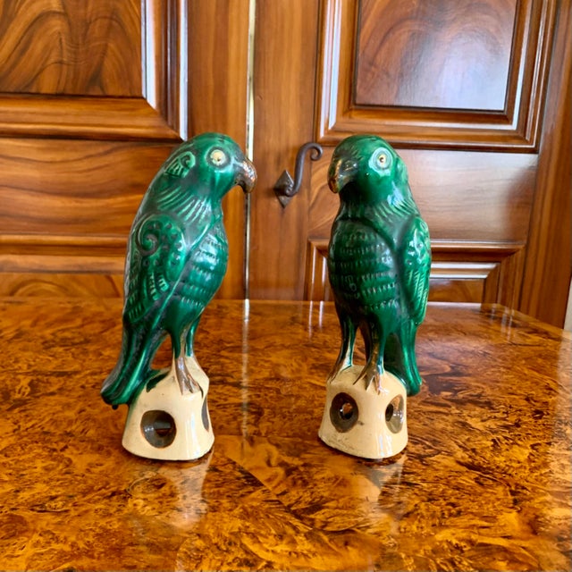 Pair of Antique Sancai Glazed Chinese Export Parrots For Sale - Image 10 of 10