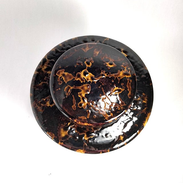 1990s Large Tortoise Shell Enameled Ceramic Ginger Jar | Chairish