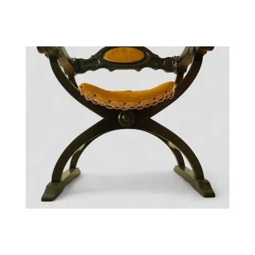 Textile Vintage Savonarola Chair in Dark Wood with Mustard Velvet Upholstered Seat and Backrest For Sale - Image 7 of 9