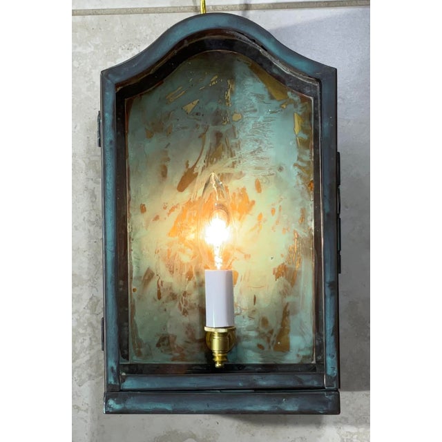Single Small Vintage Brass Wall Lantern 7”x 3”x 12” High For Sale - Image 4 of 10
