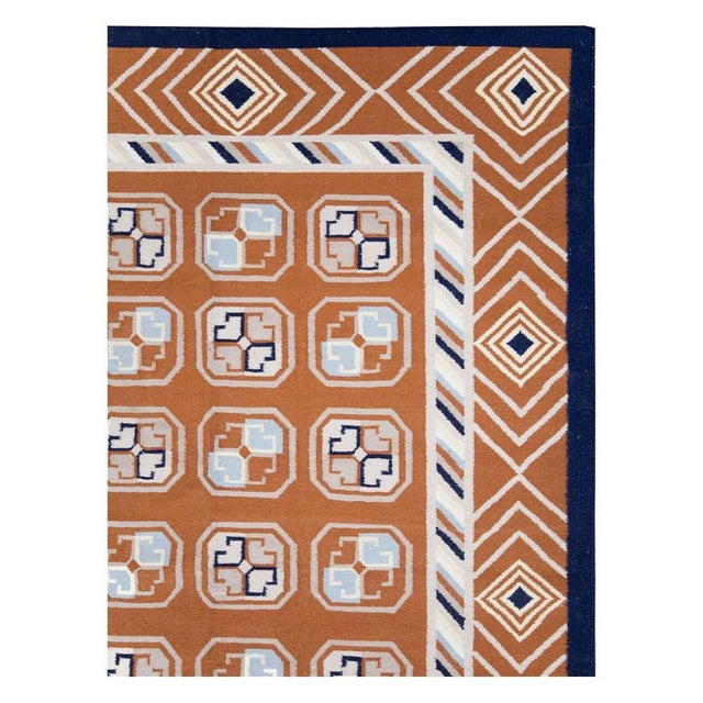 Mid-Century Modern Galerie Shabab Collection Mid-20th Century Handmade Indian Dhurrie Large Room Size Carpet in Terracotta For Sale - Image 3 of 10