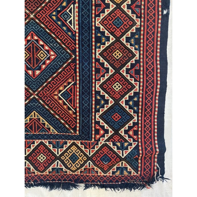Tribal 1920 Antique Geometric Sumak Flat Weave Rug For Sale - Image 3 of 4