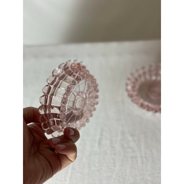 1950s Pair of 1950s Pink Glass Taper Candle Stick Holders For Sale - Image 5 of 5