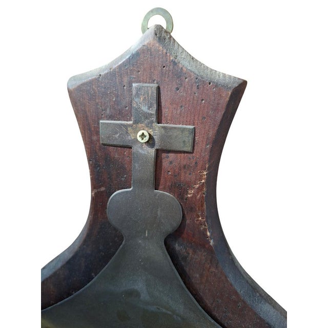 Vintage Wall-Mounted Brass and Wood Washbasin with Cross, 1920 For Sale - Image 9 of 11
