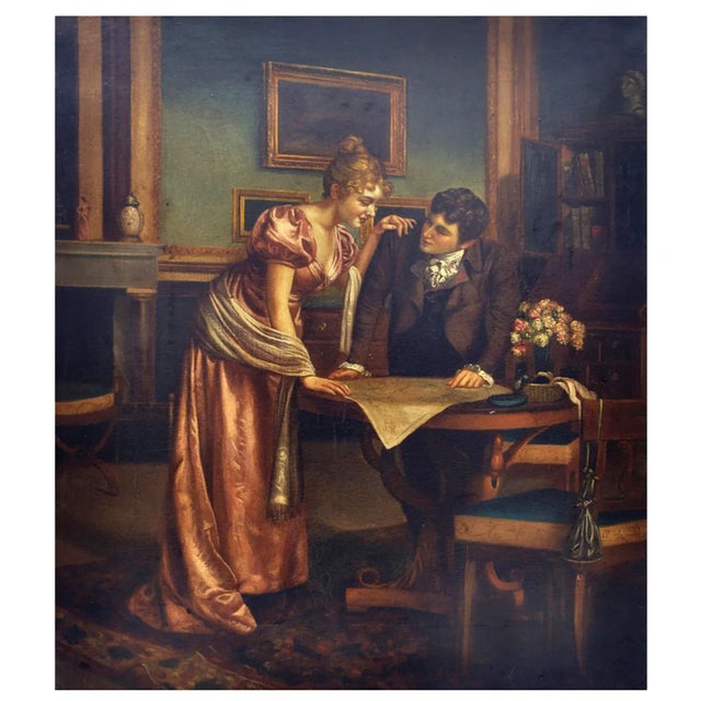 Romantic readings - Ciro de Rosa Italia 2002 Oil on canvas cm.70x55 Gold leaf gilded wooden frame available on request The...