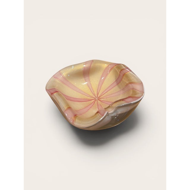 Mid-Century Modern Mid-Century Alfredo Barbini Murano Pink & Cream “Circus Tent” Glass Bowl For Sale - Image 3 of 4