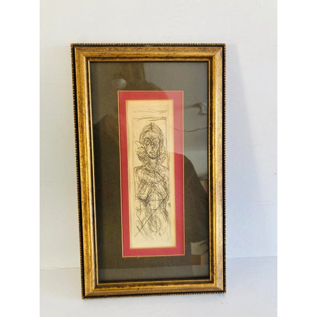 Modern 1956 "Annette De Face" Etching In the Style of Alberto Giacometti, Framed For Sale - Image 3 of 3