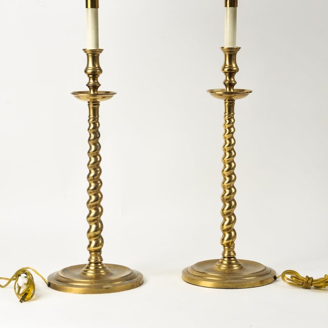 Traditional 1970s Fredrick Cooper Barley Twist Brass Lamps - a Pair For Sale - Image 3 of 18