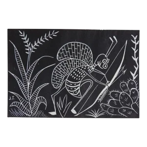 Vintage Mid 20th Century Jose Rey Toledo Bug With Bow and Arrow Woodcut