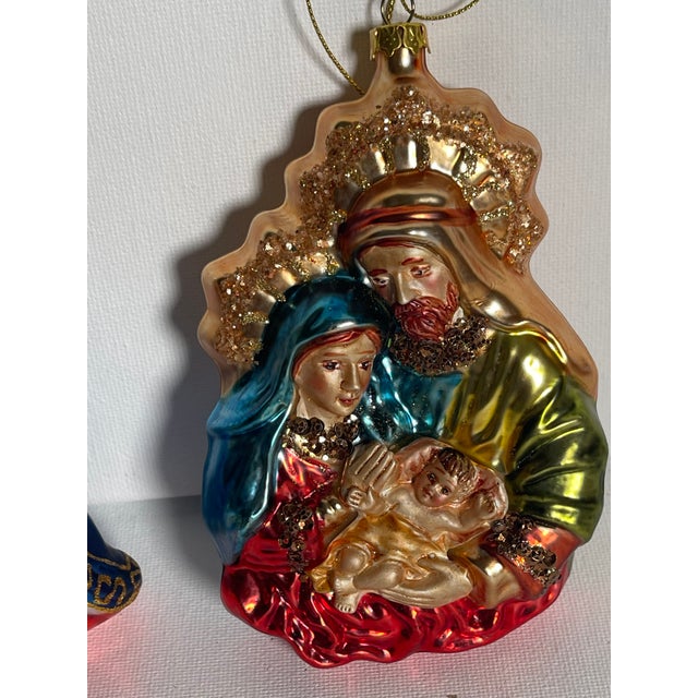 Pair of vintage Old Workd Christmas ornaments Nativity Scene.