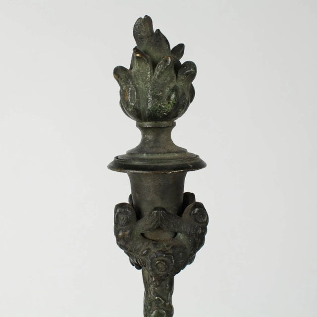 Metal Antique E. F. Caldwell Bronze and Marble Table Lamp with Figural Greek Mask Feet For Sale - Image 7 of 11