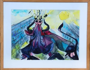 Bernhard Lipsøe, Bull, Watercolor Painting, Framed