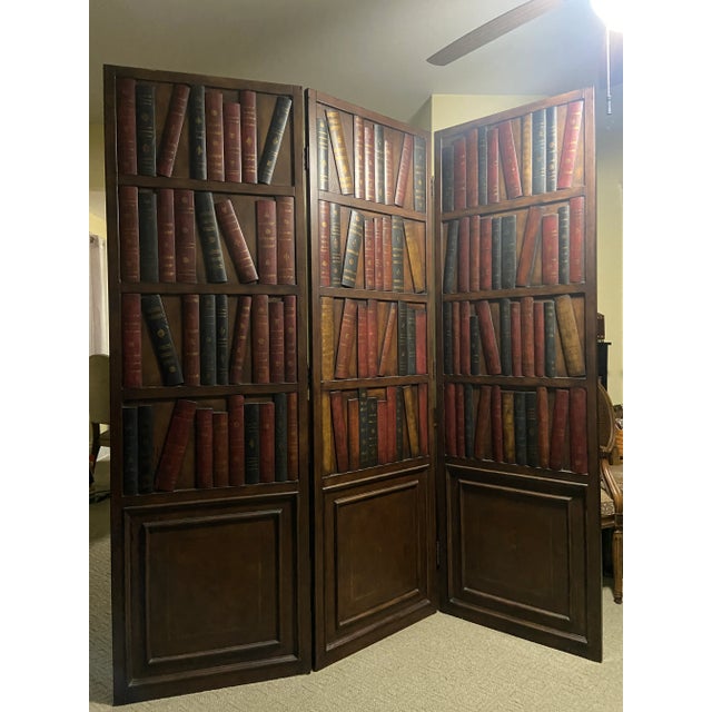 Maitland Smith Style Leather Book Screen Room Divider For Sale - Image 10 of 14