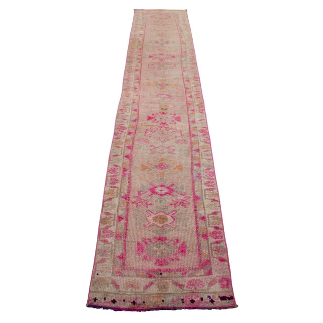 Textile 2x11 Ft Approx Pink Kurdish Herki Hand-Knotted Distressed Runner For Sale - Image 7 of 11