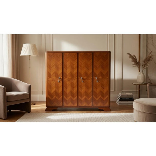 Art Deco Four-Leaf Wardrobe, Poland, 1940s For Sale - Image 12 of 12