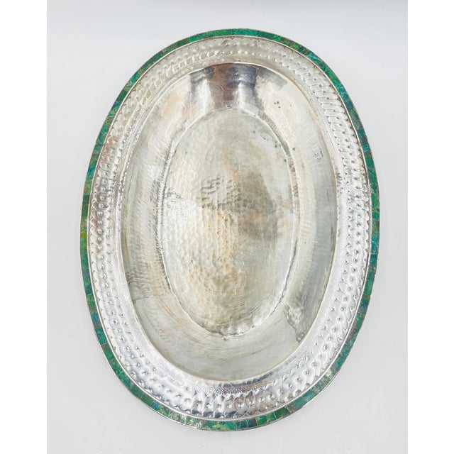 1980s 1980s Massive Emilia Castillo Silver Plate & Malachite Taxco Serving Bowl, Hand Signed For Sale - Image 5 of 18