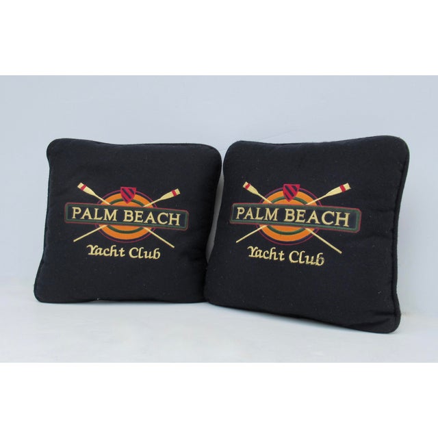 Nautical Felted Wool & Embroidered "Palm Beach Yacht Club Pillows -Pair For Sale - Image 3 of 6