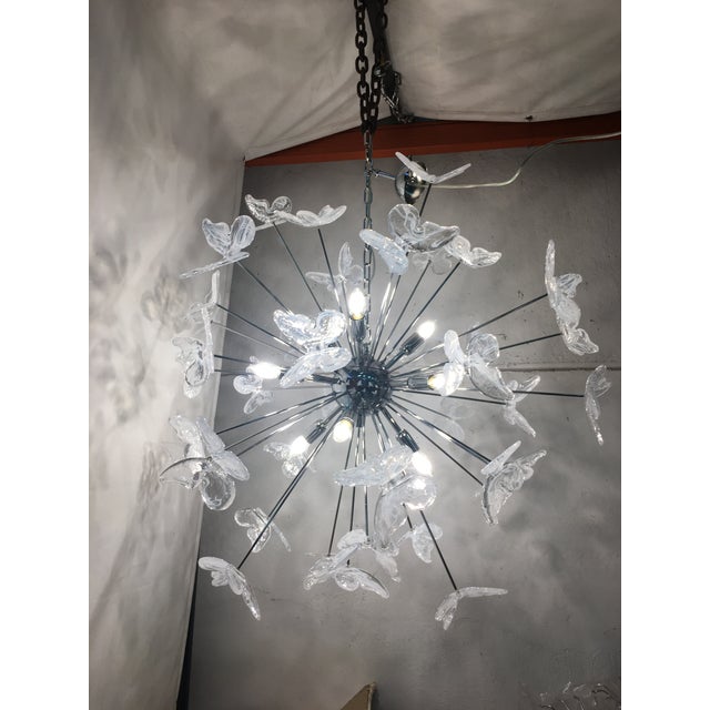 Murano Glass Sputnik Chandelier in kromo color and Clearand white Butterfly diameter 100 cm = 39.4" 9 bulbs not included...