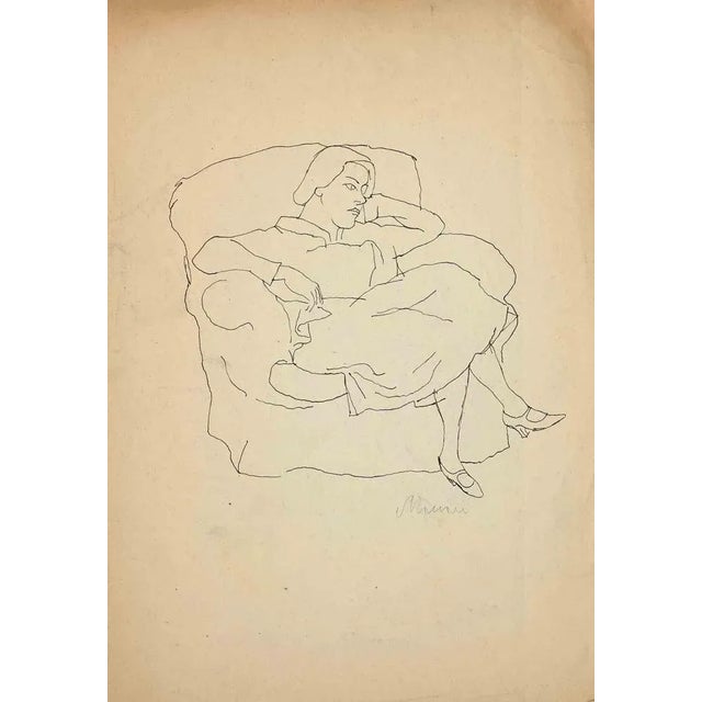 Figure is an original Pencil Drawing and Watercolour realized by Mino Maccari in mid-20th century. Good condition on a...